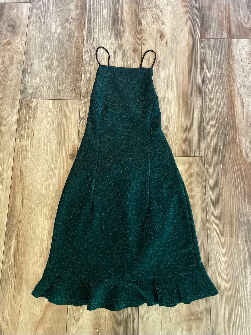 Lucy in the Sky Emerald Green Sparkle Ruffle-Hem Dress
